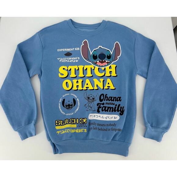 Disney Stitch Ohana Sweatshirt, Blue, Juniors S - Picture 1 of 9